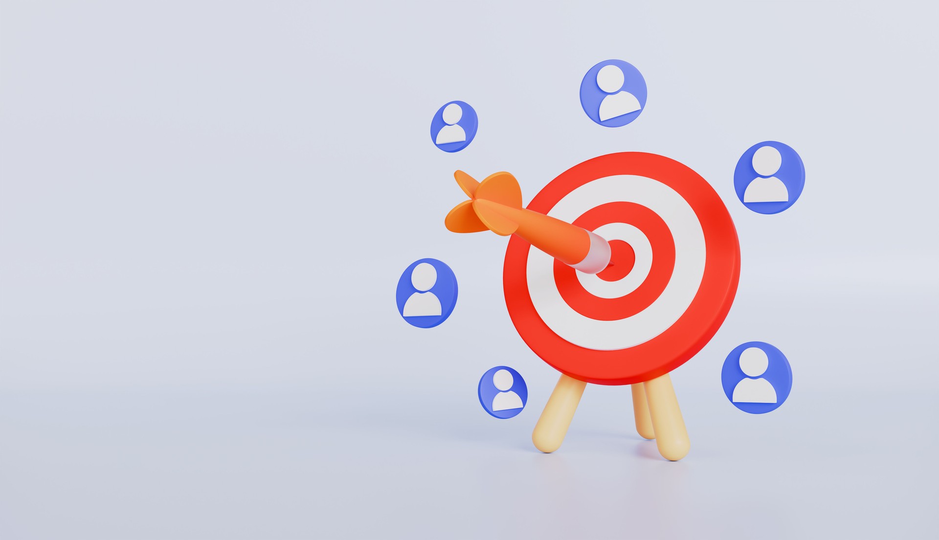 Dart arrow hitting target center with attracting people, marketing Business goal, customer attraction, target market, Attracting followers, target customer